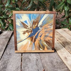 Abstract acrylic painting on wood - orange utopia